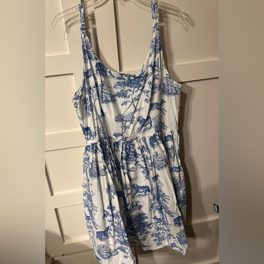 Blue & White Toile Print Mini Dress - Women